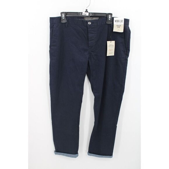 PRIMARK STRETCH SLIM BUTTON FLY CHINO SLATE BLUE Pants for Men-W38 X L32 NWT - Picture 1 of 7